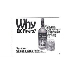 Seagram's 100 Pipers Scotch Whisky 1960 Vintage Print Ad 2 PAGE 9 inch